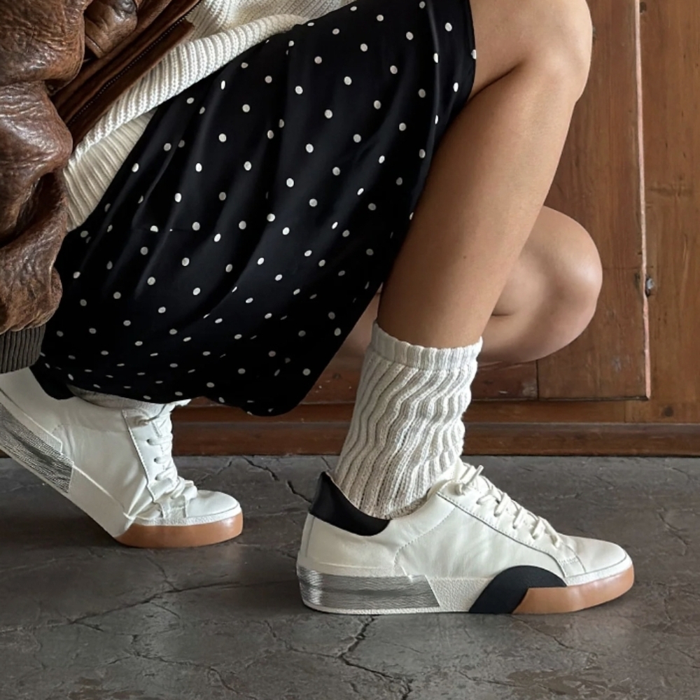 Dolce Vita Zina White Black Tan Leather Sneakers